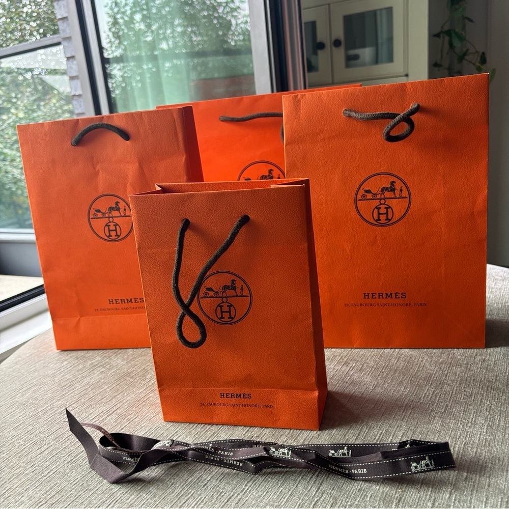 HERMES 4 paper bags and ribbon all authentic